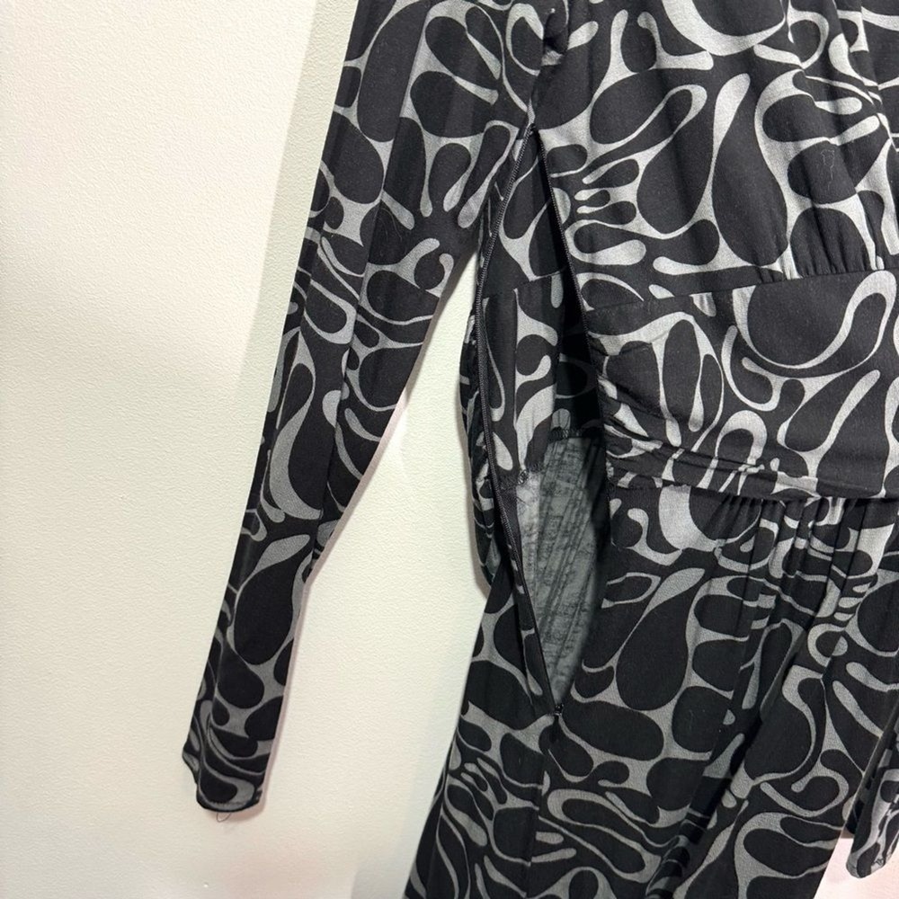 Vintage Milly V-Neck Wrap Dress Black Grey Abstract Print Long Sleeve Size M - Picture 14 of 14